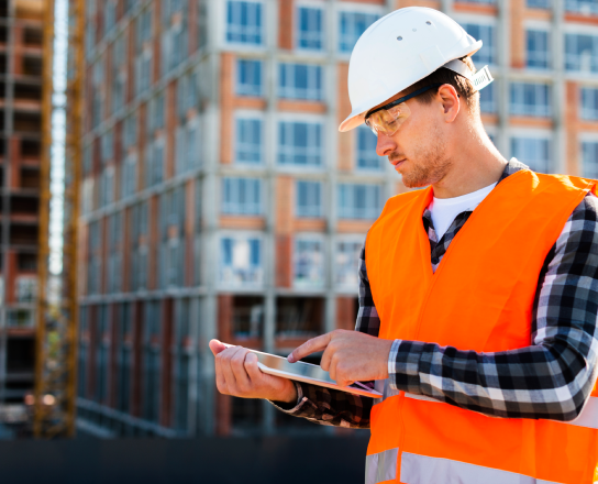 Construction workers on a building site